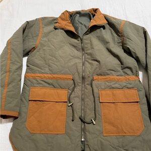 Zara Green and Tan Quilted Military Jacket